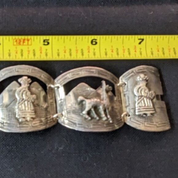 Estate Vintage Peruvian Lama Sterling Silver Five Panel Cuff Bracelet - Picture 10 of 10
